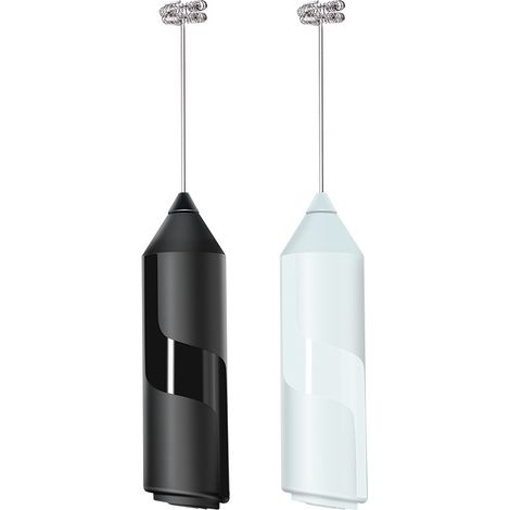 Mousseur à lait électrique - Lot de 2 - Noir et blanc - Acier inoxydable - Sans fil - Idéal pour préparer des cappuccinos (1/5)