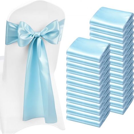 Nœud de Chaise en Satin Luxueux Bleu Clair 100 Pièces (1/5)