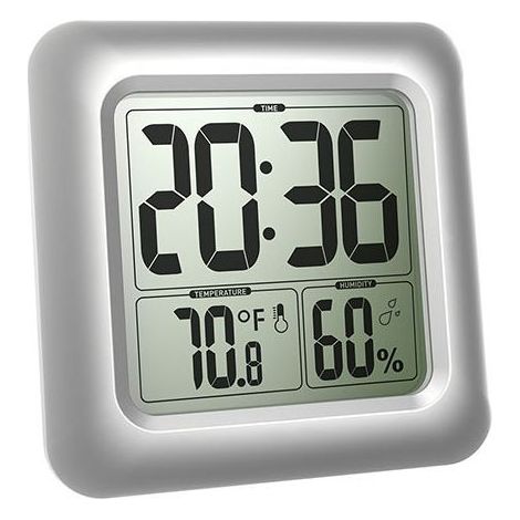 Große, wasserdichte Wanduhr fürs Badezimmer, großes LCD-Display, wasserabweisend, gut lesbare Hängeuhr für Senioren (silber)