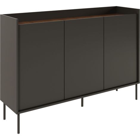 Selsey Tovi - Sideboard 3-türig, 140 cm, Schwarz / Holzoptik Nussbaum