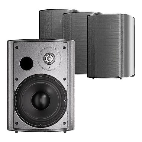 Haut-parleurs d'extérieur filaires étanches de 6,5 Pouces, Haut-parleurs passifs muraux, Basses puissantes de 800 Watts, pour la Maison, la terrasse, Le Porche, Le Jardin (2 Paires, Noir) (1/5)