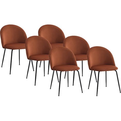 Vente-Unique – Lot de 6 chaises en velours terracotta – Structure en acier inoxydable – Hauteur d'assise 47 cm – Design vintage raffiné (1/5)