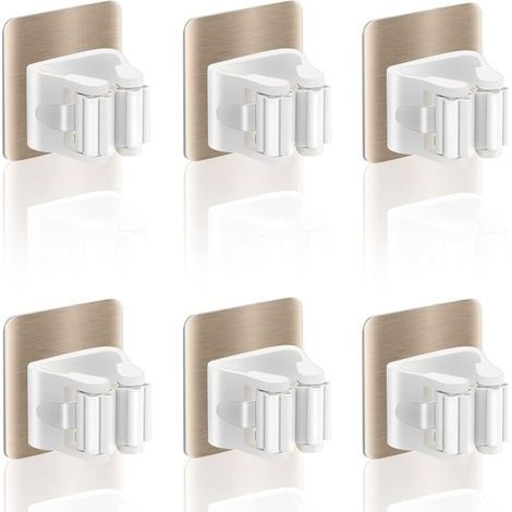 6 Pièces Accroche Balai Mural, Sans Percage Porte Balais Mural, Support Balais Mural pour la Cuisine, L'escalier, La Salle de Bain, Le Garage (Or 6 pièces)-DOU