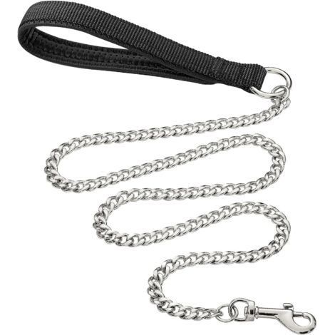 (120cmx3mm) Laisse pour Chien en Métal Robuste, 120cm Chaîne de Laisse pour Animal de Compagnie à L'épreuve de La Mastication avec Poignée Rembourrée Douce pour Chiens de Grande et Moyenne (1/5)