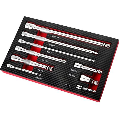 Jeu de 9 Rallonges Cliquet 1/2 3/8 1/4 en Acier Chrome Vanadium, Extensions de Clé à Douille pour Automobile et Bricolage (1/5)