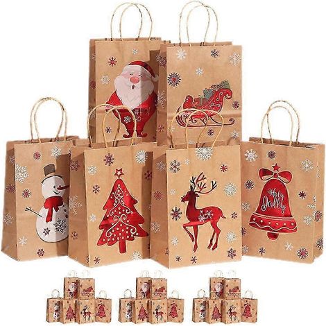 24 Weihnachtsgeschenktüten, Papiertüten zum Mitnehmen für die Feiertage (1/2)