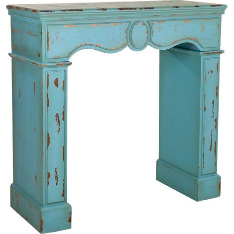 Cheminée décorative bleu antique en bois mdf et sapin - bleu antique effet vieilli (1/5)