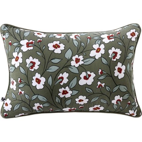 Coussin déhoussable 45x60cm gaze de coton imprimé Floral coloris vert - FLORIANE (1/3)
