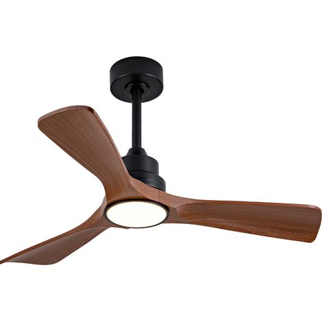 Ventilatore da soffitto a LED con telecomando, motore DC reversibile, finitura noce scuro e ABS nero
