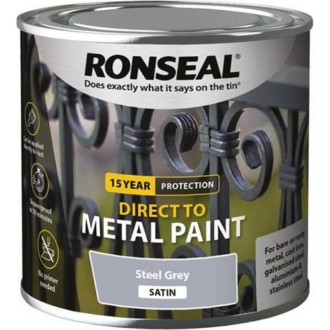 Ronseal 15-Year Durable Direct-to-Metal Satin Paint in Steel Grey - 250ml
