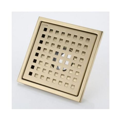 15x15cm Caniveau de Douche Or Acier Inoxydable Carré Drain de Douche Siphon de Sol Drain de Plancher avec Couvercle de Siphon de Sol, Noyau DéSodorisant en Laiton,Brushed Gold [Classe éne