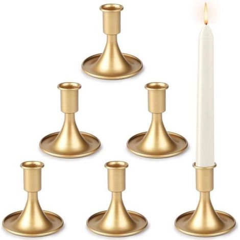 Bougeoirs,Lot de 6 bougeoirs en métal - Bougeoirs dorés - Bougeoirs à tige - Bougeoirs avec inserts pour décoration de or BOUGEOIR (1/4)