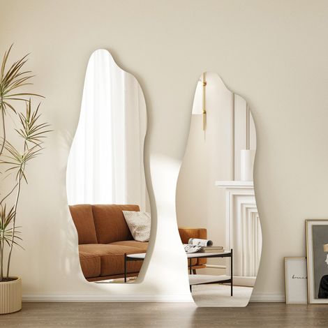 Boromal Asymmetrischer Standspiegel 165x60 cm Ganzkörperspiegel, groß Asymetrischer Spiegel Bodenspiegel Wandspiegel für Schlafzimmer, Ankleidezimmer, Wohnzimmer, Flur
