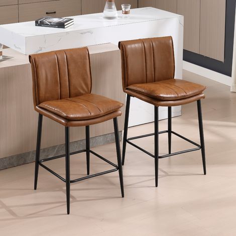 Wahson Lot de 2 tabourets de bar en cuir PU – Pieds métalliques robustes – Coussin épais pour confort – Hauteur 96,5 cm – Marron vintage