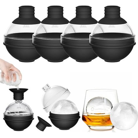 Moule à glaçons sphériques avec couvercle en forme d'entonnoir - Moules à glaçons ronds en silicone pour whisky, cocktails, vin et autres boissons (1/5)