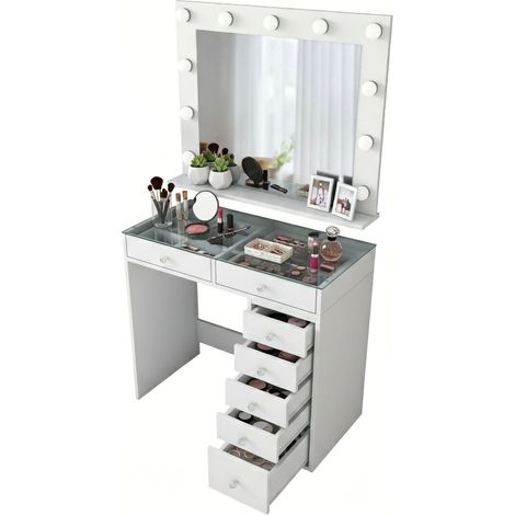 Consolle Algiedi, Specchio Incluso, Materiale Struttura in Legno Nobilitato, 45x90x80h cm Bianco