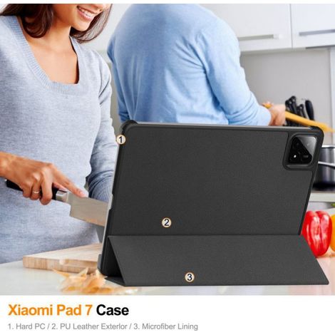 1 Housse Xiaomi Pad 7, Cuir PU, Ultra Mince, Support Intégré, Protection Antichoc, Noir (1/5)