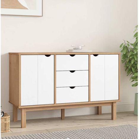 Aparador OTTA madera maciza pino marrón y blanco 113,5x43x73 cm (1/4)