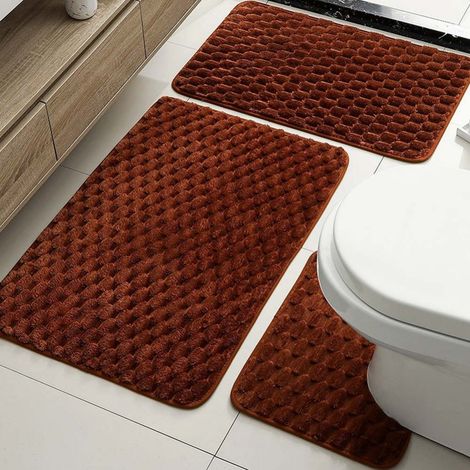 LAN Velours rectangulaire couleur café, 50 x 80 cm, imitation carapace de tortue Ensemble de tapis de bain en peluche à motif carapace de tortue, ensemble de trois pièces, absorbant, antidérapant, fac (1/5)