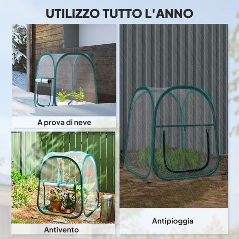 Mini Abri Instantané avec Protection Plastique, Volet Enroulable et Sac de Rangement, 70x70x80 cm, Transparent (1/5)