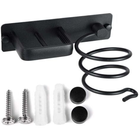Porte Sèche Cheveux Support de Lisseur en Aluminium avec Range-Câbles Mural Fer à Lisser Brosses à Cheveux pour Organisateur Hôtel de Chambre à Coucher de Salle de Bain Salon de Coiffure Noir (1/4)