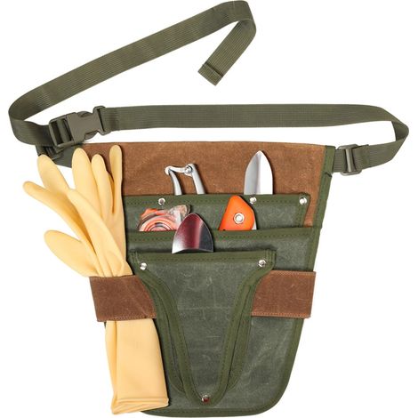 Ceinture d\'outils de jardin en toile cirée, ceinture de jardinier avec taille réglable, sac à outils de jardin étanche, multi-poches organisateur d\'outils de jardin