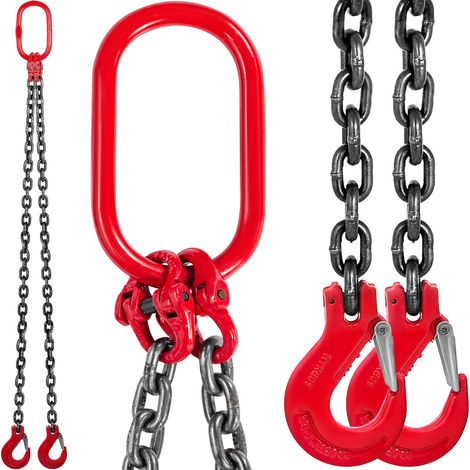 VEVOR Eslinga de cadena de 10 mm 1,5 m patas dobles con ganchos de sujeción de acero capacidad 4 T cadena de doble pata G80 para elevación de fábricas, sitios de construcción, minas, puertos