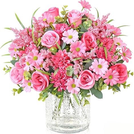 Lot de 4 bouquets de roses artificielles en soie rouge - Dahlia - Aspect réel - Pour bouquet de mariage, fête, centre de table (1/5)