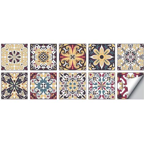 Juego de 10 pegatinas autoadhesivas para azulejos 10 x 10 cm, pegatinas azulejos PVC impermeables, papel tapiz decorativo pared resistente aceite (1/5)