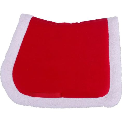 Tapis de selle de Noël rouge avec bordure en fourrure synthétique blanche (1/3)