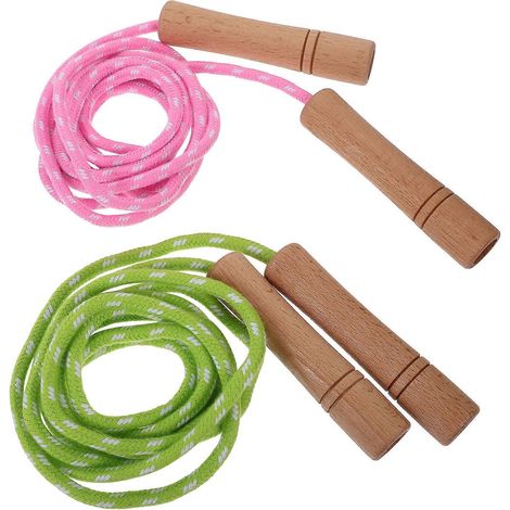 Corde à sauter réglable avec poignées en bois et en coton, adaptée à l'entraînement des adolescents et des adultes. (1/5)
