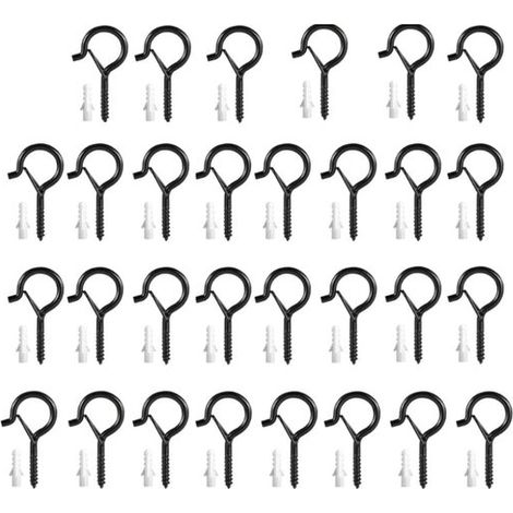 Set de 30 pièces - Crochets à vis - pour suspendre éclairage extérieur, plantes - noir - 2353mm - Crochets métalliques - Perfect pour une utilisation intérieure et extérieure (1/4)