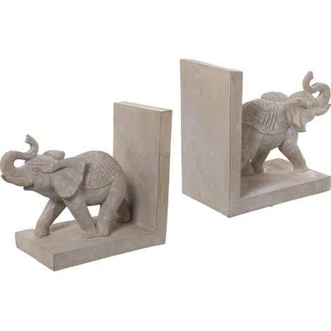 Serre-livres éléphants en résine beige (1/2)