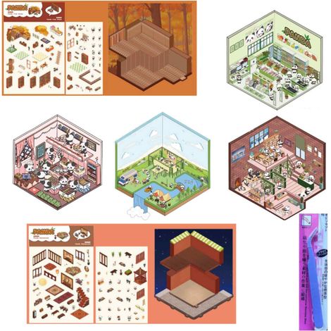 6 sets Autocollant maison 3D, motif arbre bar bibliothèque, vinyle sans résidu, cadeau Noël bricolage (1/5)
