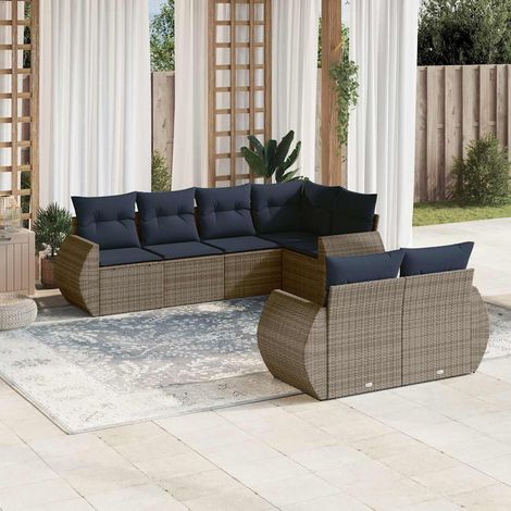 7-teiliges Gartensofa-Set mit Kissen, grau, Polyrattan (1/5)