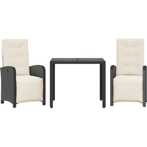 Ensemble de bistro 3 pcs avec coussins noir résine tressée (1/5)