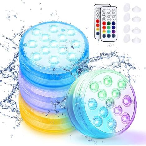Lumière LED Submersible, Lumières Sous Marines 16 Couleurs, 13 Perles LED Lampe Piscine avec Télécommande RF, Lumières de Baignoire Étanche(4 Pièce)