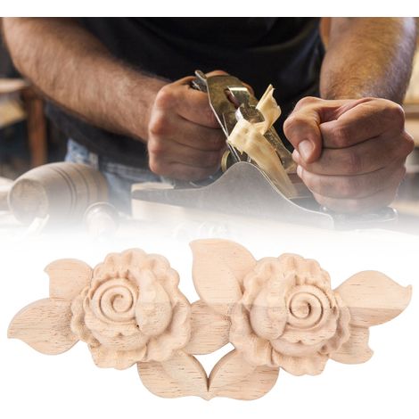 Rosace d'angle sculptée de 16 x 6,5 cm pour portes de placard, non peinte, style européen (1/5)