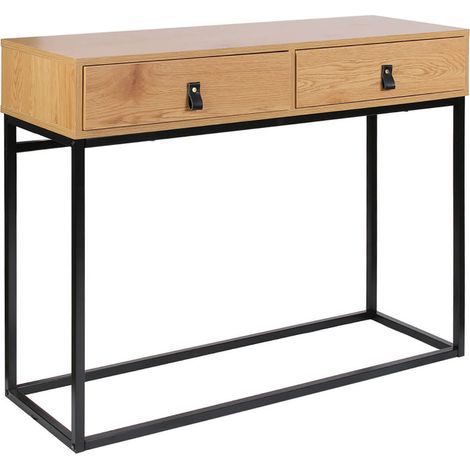 Altobuy – Console 2 tiroirs aspect bois et pieds métal – Dimensions 100 x 35 x H80,5 cm – Tiroirs montés sur rails pour rangement optimisé (1/5)