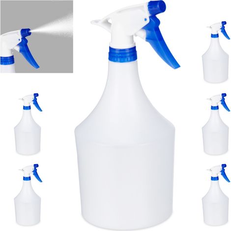 6 x Sprühflasche Pflanzen, einstellbare Düse, 1 Liter Handsprüher, mit Skala, Kunststoff, Blumensprüher, weiß-blau