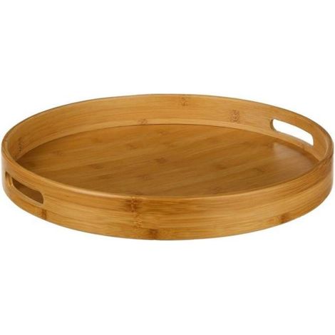 Plateau Rond - Bambou - Diamètre 40 cm - Rebord Haut 5 cm - Pour Service Petit-Déjeuner Apéritif Café - 1 Pièce (1/4)