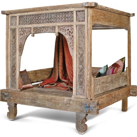 Pegane – Lit adulte en bois de teck naturel – Dimensions 225 x 160 x 206 cm – Structure robuste pour matelas 160x200 cm