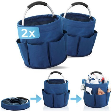 FENOPLASTICALot de 2 s de rangement polyvalents outils, sac de pansage, 6 poches, pliable avec poignée de transport rembourrées , Lot de 2, Polyester, Coloris bleu, Diam 28x Hauteur 54 cm (1/4)