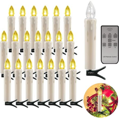 Lot de 20 bougies LED avec télécommande IP64 - Intensité variable et fonction minuterie - Bougies de Noël rotatives avec clip - 3000 K - Blanc chaud - Pour Noël, vacances, décoration (1/5)