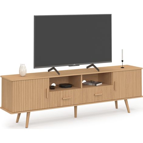 Mobile TV JULIETTE 180 cm con 2 ante e 2 cassetti, doghe in legno color rovere