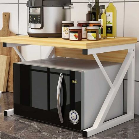 Scaffale Mensola Cucina Mobiletto Porta Microonde Ripiano Metallo Legno Beige (1/5)