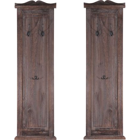 Set di 2 appendiabiti da parete a pannello con 3 ganci 109 x 28 x 4 cm in legno invecchiato marrone 040007420