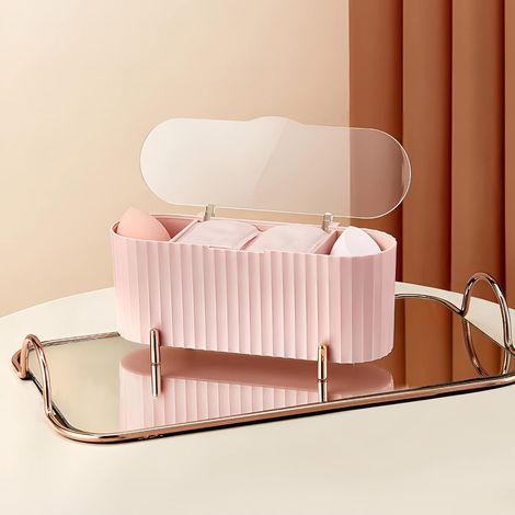 Distributeur de cotons-tiges en plastique avec 3 espaces et couvercle, organiseur pour cosmétiques et accessoires de beauté (1/5)