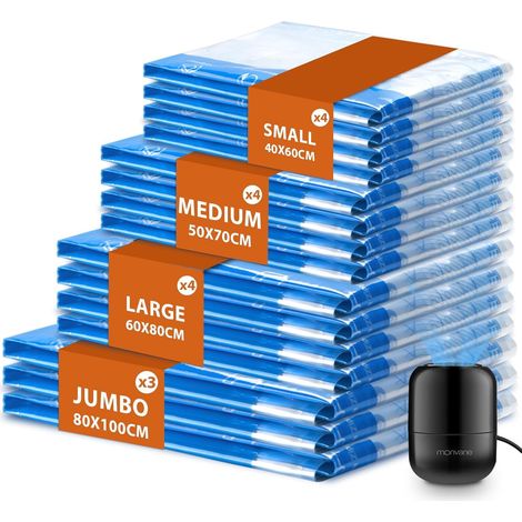 Pompe Électrique et Sac Sous Vide 15PCS - 3XL 4L 4M 4S, Housse de Rangement Vêtement Aspirateur pour Literie, Vêtements, Couettes, Matelas et Voyages (1/5)