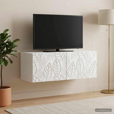 Meuble TV mural blanc en bois d’ingénierie, 2 portes, 78,5 x 31 x 30 cm - PANGIVO (1/5)